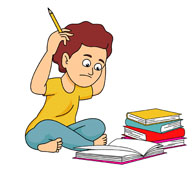 boy confused with lots of homework clipart